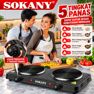 SOKANY Kompor listrik 2 Tungku 2000 Watt Praktis Hemat Listrik Dengan Pengaturan Panas Merata