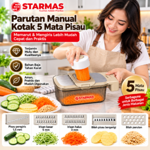 STARMAS Parutan Manual Kotak 5 Mata Pisau Pengiris Manual Serbaguna untuk Berbagai Jenis Makanan